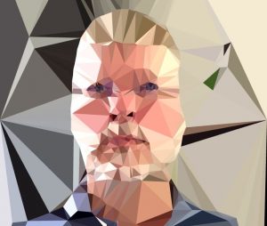 Foto von Gesicht des Autors in Polygonbild verwandelt